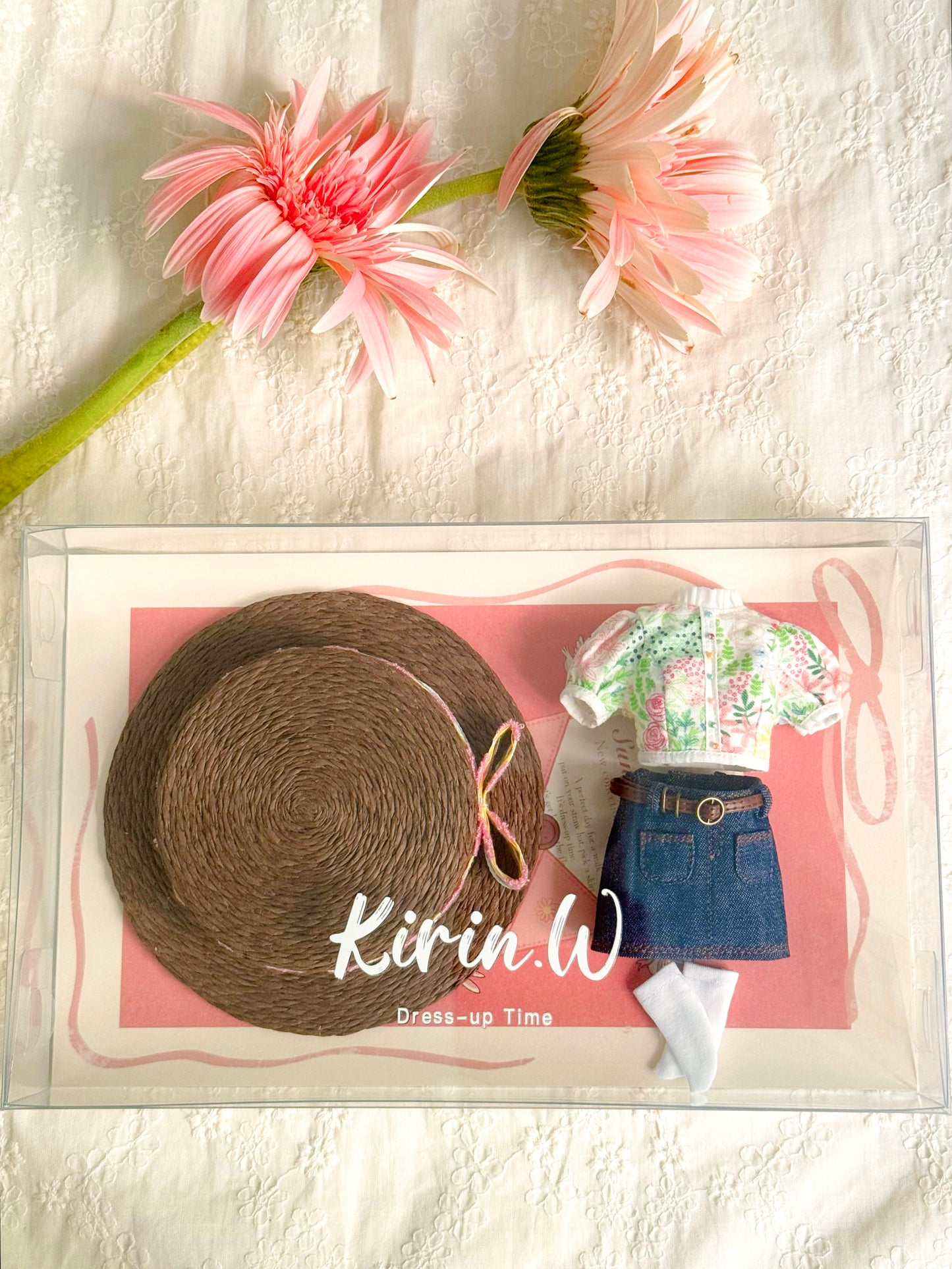 Blythe Doll Size Floral Top & Denim Skirt Set