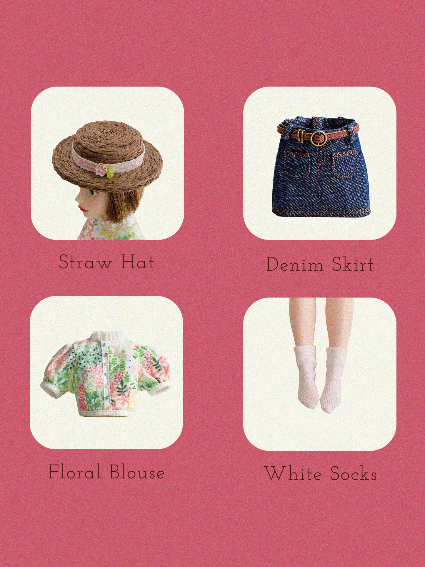 Cherry Doll Size Floral Top & Denim Skirt Set
